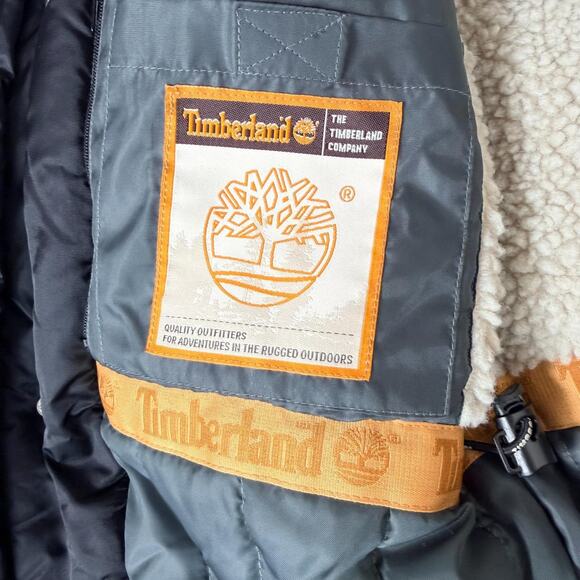 Timberland Jacket Men Black Hooded Insulated Warm Parka Coat Faux Fur Size Med - Picture 10 of 16